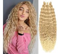 Saisifen Water Wave Curly Crochet Hair for Bohemian Braids with Curly Ends 5Packs 30 Inch Extra LongWavy Curls Colorful Synthetic Braiding Hair Extensions Ombre Blonde T27/613