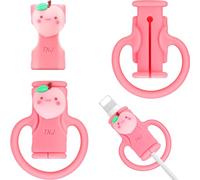 SAISN Cable Protector for iPhone Charger, Silicone Charger Cord Protector Cute Peach Wire Protector 2 in 1 Flexible Cable Protectors for Cords Anti-Break Charging Cable Cord Saver Winder