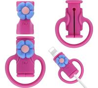 SAISN Cable Protector for iPhone Charger - Silicone Cord Saver With Cute Blue Flower Design - 2 in 1 Flexible Anti-Break Charging Wire Protector and Winder