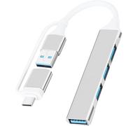 SAISN USB Hub 3.0, USB C to USB Hub 2 in 1 Portable 4 Port USB Hub to USB 3.0 Hub Extender Data Splitter Adapter for MacBook Pro/Air, Laptop, PS4, PS5, Printer, Mouse, Silver