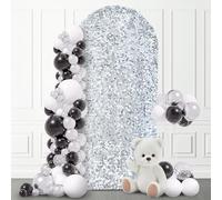 SaitiMade 6.6 FT Silver Bling Sequin Arch Backdrop Cover | Wedding Arch Stand Cover, Round Top Fitted Chiara Backdrop Cover for Birthday Party Ceremony Baby Shower Banquet Decoration