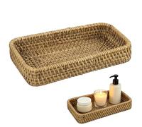 Saituo Home Wicker Tray, Decorative Tray Handwoven Natural Rattan Tray | Handwoven Natural Rattan Material, Raised Edge Prevents Sliding Items, Rattan Tray for Bathroom Vanity Living Room Storage