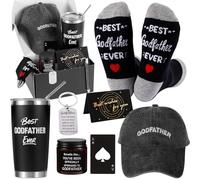 SAIWEILAI ONLINE 9 Pieces Godfather Gift Set Best Godfather Gifts for Men with Tumbler Mens Socks Mens Baseball Cap Key Chain Card for God Father Uncle for Christmas, Birthday