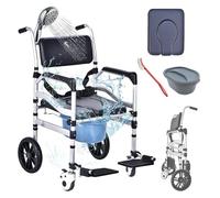 SAIYERUS Shower Chair with Wheels Aluminum Alloy 4 in 1 Foldable Height Adjustable Shower Wheelchair, Sturdy Rolling Shower Chair with Large Commode for Seniors (black)