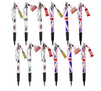 SAJAK 12x London Souvenir Pens with Charms - Big Ben, Red Bus & Telephone Box | UK Collectible Gifts for Teachers, Party Bag Fillers, Office & School Stationery