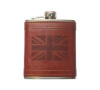 SAJAK 7oz Stainless Steel Hip Flask - PU Leather Wrapped with Union Jack Flag Engraving | Pocket Whisky Alcohol Flagon for Travel, Camping, BBQ, Wedding, Groomsmen & Souvenir Gift for Men & Women