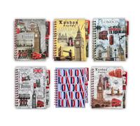 SAJAK A6 London Souvenir Notebooks with Pens - Set of 6 | A6 wirebound notebook & pen set, pocket to-do list pad, 128 pages, British souvenir gift for office, school & home