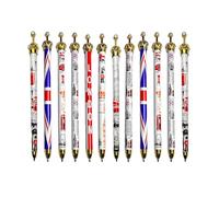 SAJAK London Crown Top Ballpoint Pens, Pack of 12 - Union Jack Gift | Gold crown-top ballpoint pens x12 - 4 London & Union Jack designs, smooth blue ink, ready to gift