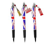 SAJAK London Souvenir Charm Pens, Pack of 3 - Big Ben, Bus & Phone Box | 3 London charm pens - Big Ben, Red Bus & Telephone Box charms on every pen