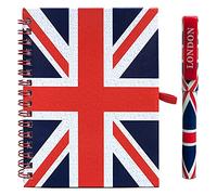 SAJAK Union Jack A6 Notebook & Pen Set | UK Flag Spiral Notepad, Hard Cover, Wire-Bound - British Souvenir Journal for School, Travel & Work