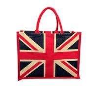 SAJAK Union Jack Jute Shopping Bag - Reusable British Flag Tote - Eco-Friendly UK Souvenir Gift -Natural Burlap & Cotton Handle - Patriotic Sustainable Travel Grocery Bag - Party Decorations