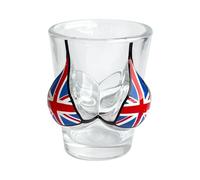 SAJAK Union Jack Torso Shot Glass - Novelty Body-Shaped Drinking Glass with UK Flag Bikini Design, Funny British Souvenir & Party Gift for Men
