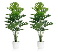 SAJANDAS Set of 2 Artificial Monstera Deliciosa Plants in Pots, Fake Tropical Trees with Greenery Leaves Stems, 32 Inch Faux Swiss Cheese Floor Plants for Home Porch, Garden, Office, Store Decor
