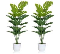 SAJANDAS Set of 2 Artificial Monstera Deliciosa Plants in Pots, Fake Tropical Trees with Greenery Leaves Stems, 46 Inch Faux Swiss Cheese Floor Plants for Porch, Office, Garden, Store, Home Decor