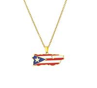 Sajayea 18K Gold Plated/Stainless Steel Puerto Rico Heart Map Pendant Necklac for Unisex Country Jewelry
