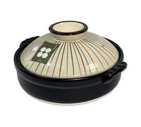 Saji Touki Banko Yaki Ceramic Japanese Clay Pot 25cm - 2-3 Servings | Round Stewpot for Home Cooking | Traditional Donabe Hot Pot with Decorative Designs (Gosu Tokusa)