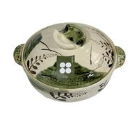 Saji Touki Banko Yaki Ceramic Japanese Clay Pot 25cm - 2-3 Servings | Round Stewpot for Home Cooking | Traditional Donabe Hot Pot with Decorative Designs (Oribe Glaze Serie)