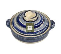 Saji Touki Banko Yaki Ceramic Japanese Clay Pot 25cm - 2-3 Servings | Round Stewpot for Home Cooking | Traditional Donabe Hot Pot with Decorative Designs (Blue Brush Pattern)