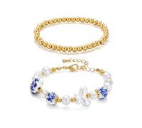 Sajidos Ceramic Beaded Bracelet for Women Bow Charm Stretch Vintage Jewelry
