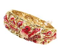 SAJMAKUWLA Cloisonné bracelet, Cloisonne Enamel Accessories Animal Spring Hinged Cuff Gilding Openwork Women Jewellery(Red)
