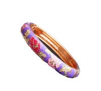 SAJMAKUWLA Cloisonné bracelet, Cloisonne Enamels Flower Bangle Spring Hinged Cuff Bracelets for Women Chinese Ethnic Traditional Handcraft Jewelry(Light purple)
