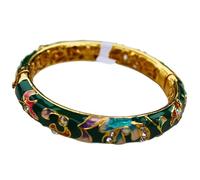 SAJMAKUWLA Cloisonné bracelet, Colorful Cloisonne Rhinestone Flower Bracelets Women Enamel Bangles Gold-Plated Accessories Vintage Jewelry(Green)