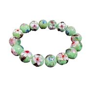 SAJMAKUWLA Cloisonné bracelet, Multicolor Polished Fine Cloisonne Enamel 12mm Beads Bracelets Women Ethnic Stretch Elastic Fashion Copper Bangle(Light Green)