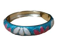 SAJMAKUWLA Cloisonné bracelet, Retro Cloisonne Enamel Clover Flowers Bracelet Spring Hinged Cuff Bangles for Women Chinese Traditional Handcrafts(Sky Blue)