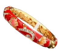 SAJMAKUWLA Cloisonné bracelet, Vintage Enamel Rhinestone Bangle Spring Hinged Cuff Bracelets for Women Chinese Cloisonne Traditional Handcrafts Jewelry(Red)
