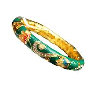 SAJMAKUWLA Cloisonné bracelet, Vintage Enamel Rhinestone Bangle Spring Hinged Cuff Bracelets for Women Chinese Cloisonne Traditional Handcrafts Jewelry(Green)