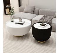 Round Coffee Tables Living Room, Modern Faux Marble Coffee Table, Accent Table Living Room Center Table, Circle Coffee Table for Small Space Home Office(White black)