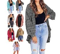 SAJOGQ Women's Seams Raw Edge Washed Oversized Shirt Jacket with Pockets (Grey,M)