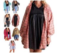 SAJOGQ Women's Seams Raw Edge Washed Oversized Shirt Jacket with Pockets (Pink,M)