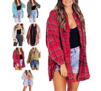 SAJOGQ Women's Seams Raw Edge Washed Oversized Shirt Jacket with Pockets (Red,M)