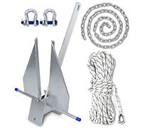 SajoSolid 13 lb Heavy Duty Boat Anchor Kit, Galvanized Portable Fluke Anchor Includes Rope, Shackles and Chain for 20-32 FT Boats Pontoon, Deck, Sailboat and Fishing