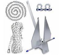 SajoSolid Boat Anchor, 10 lb Galvanized Steel Fluke Anchor Kit with Anchor Chain, Rope and Shackles, Danforth Anchors for Boats Pontoon, Deck, Fishing, and Sail