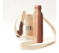SAJTOX 32oz Hammered Pure Copper Drinking Bottle Leak-Proof Large Travel Size Ayurvedic Health Benefits Includes Canvas Bag Cleaner Brush