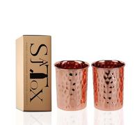 SAJTOX Pure Copper Tumblers for Drinking - Ayurvedic Health Pure Copper Cups - 2 pcs. set - 250 ml.(8 fl oz) (Hammered)