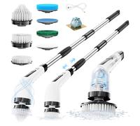 SAKAKI Electric Spin Scrubber, 7 in 1 Cordless Electric Cleaning Brush, Adjustable Long Handle Electric Scrubber, 300/400RPM Dual Speed Power Scrubber for Bathroom Tub Floor Wall Kitchen Tile Car