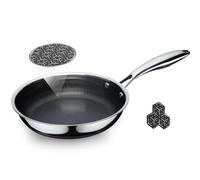 SAKAMOSH 20CM Non Stick Frying Pans, Hybrid Ceramic Stainless Steel Pan, Skillet with Stay-Cool Handle, Non Toxic, PFAS PFOA PTFE Free, Dishwasher & Oven Safe, Induction, Compatible with All Cooktops