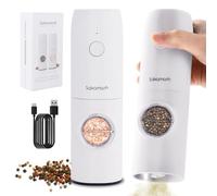 SAKAMOSH Electric Salt and Pepper Grinder Set, Rechargeable Pepper Mills with Adjustable Coarseness, LED Light, Automatic Salt and Pepper Shakers Refillable(2 Packs, White)
