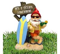 Sakamura Decorative Garden Gnomes - It’s 5 ’ Clock Somewhere Resin Decor - Handmade Garden Statues Outdoor Decorations for The Porch, Courtyard, and Lawn