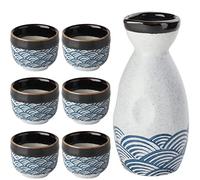 Sake Set Ceramic Japanese Sake Set of 7 include 1 Sake bottle 6 Sake Cups for Hot or Cold Sake at Home or Restaurant