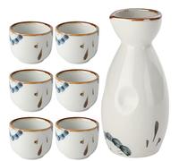 Sake Set Ceramic Japanese Sake Set of 7 include 1PC Sake bottle 6PCS Sake Cups for Hot or Cold Sake at Home or Restaurant (White)