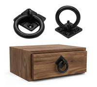 SaKeGa Mystic Colonial Cast Iron Ring Pull Handles - Blackened Hammered Finish - Antique Style for Cabinet, Drawer & Cupboard Hardware with Screw (Hammered Ring Pull - Pack of 2)