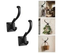 SaKeGa Mystic Colonial Medieval Wall Hooks Hand-Forged (Set of 2) Black Coated | Rustic Heavy-Duty Hangers for Coats, Cloaks, Keys & Home Decor