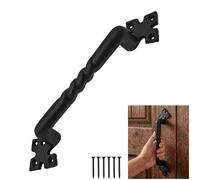 SaKeGa Mystic Colonial Rustic 9.5 inch Twisted Barn Door Handle Pull Decorative Wrought Iron Black Door Handles with Fleur-De-Lis Ends for Sliding Barn Doors, Wooden Gates, Garage Doors & Furniture