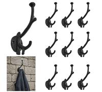SaKeGa Mystic Colonial Rustic Cast Iron Wall Hooks, Heavy Duty Retro Utility Hooks for Hanging Coat, Bag, Towel, Robe, Hat and More, Pack of 10, Black