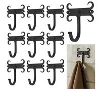 SaKeGa Mystic Colonial Rustic Cast Iron Wall Hooks, Heavy Duty Retro Utility Hooks for Hanging Coat, Bag, Towel, Robe, Hat and More, Mounting Hardware Included, Pack of 10, Black