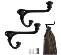 SaKeGa Mystic Colonial Rustic Cast Iron Wall Hooks, Heavy Duty Retro Utility Hooks for Hanging Coat, Bag, Towel, Robe, Hat & More Decorative Wall Mount Hooks, Pack of 2, Black